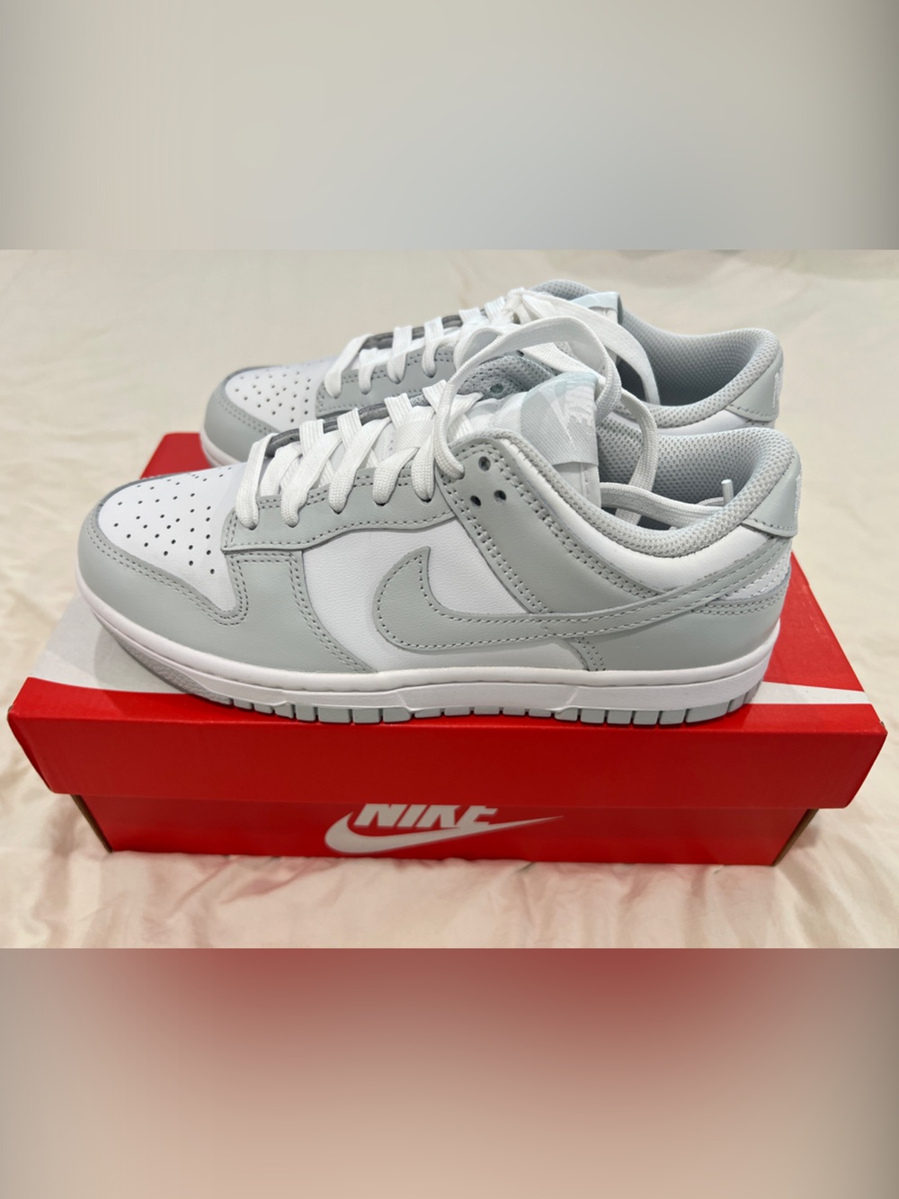 Nike Dunk Low Sneakers in White & Light Gray